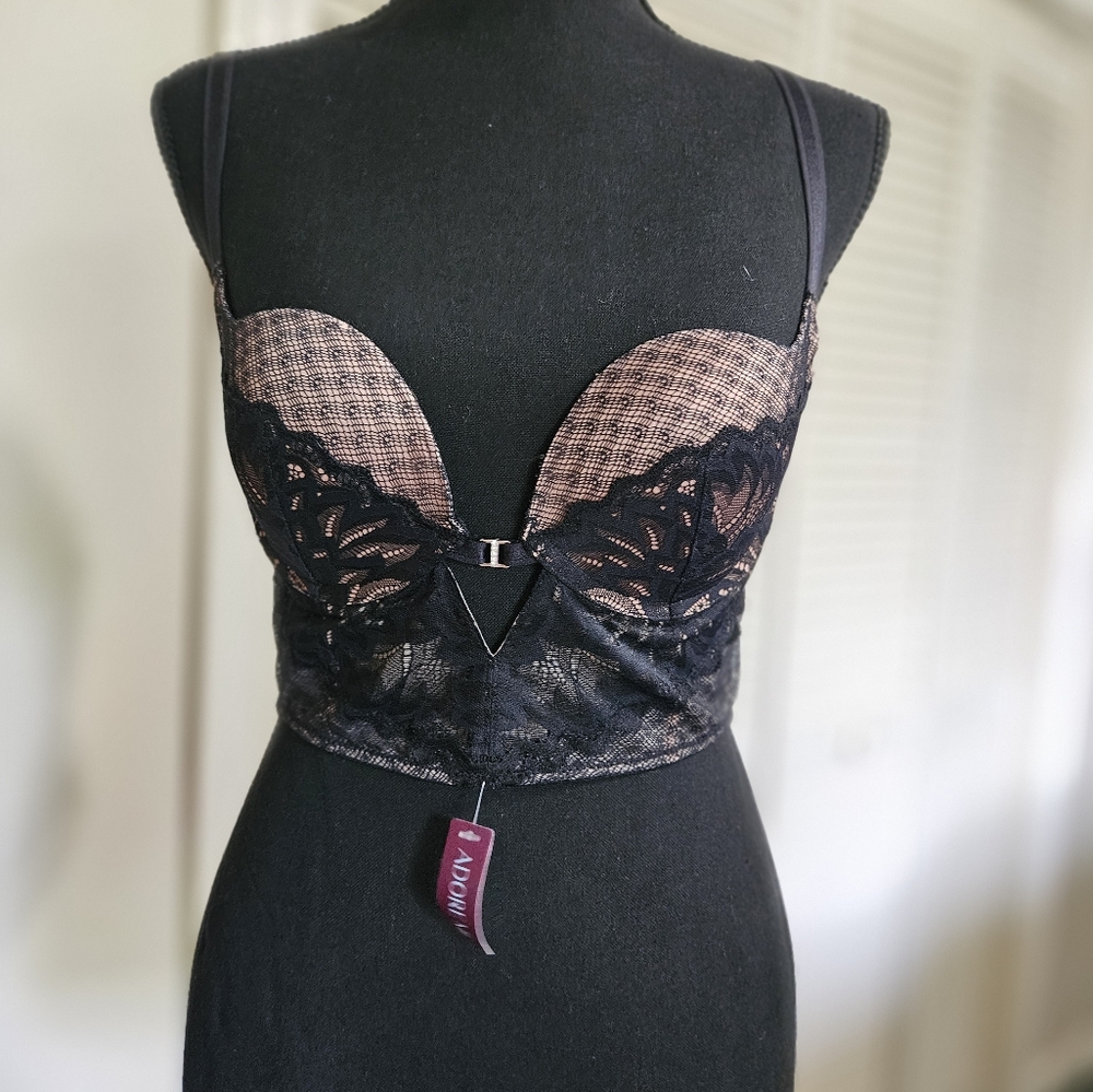 Adore Me Black and Tan Lace Lingerie